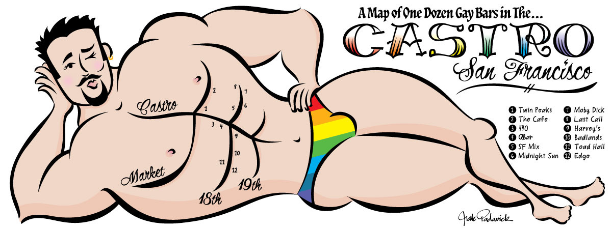 A Map of One Dozen Gay Bars in The Castro